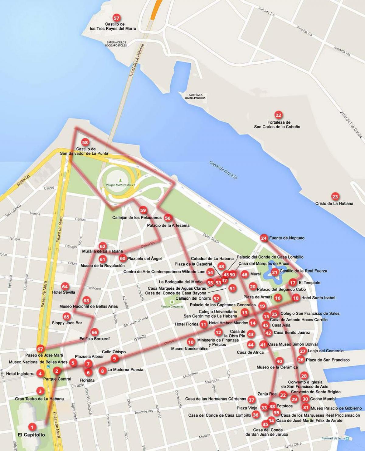 ramani ya Havana ziara ya kutembea