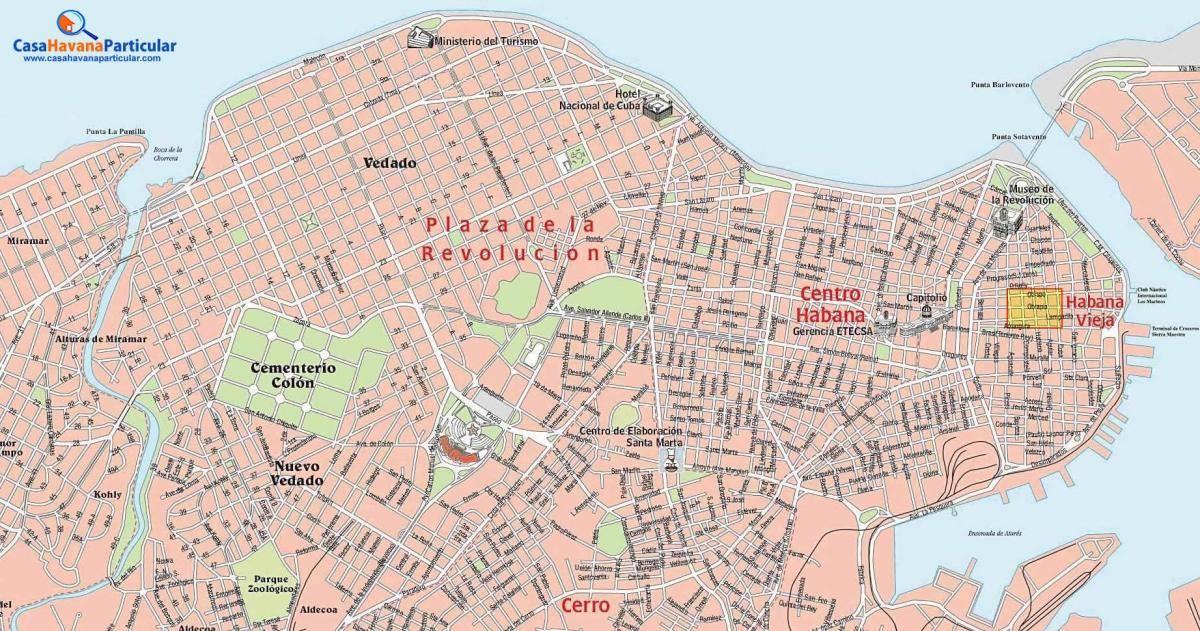mji wa mitaani ramani ya Havana Cuba