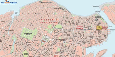 Mji wa mitaani ramani ya Havana Cuba
